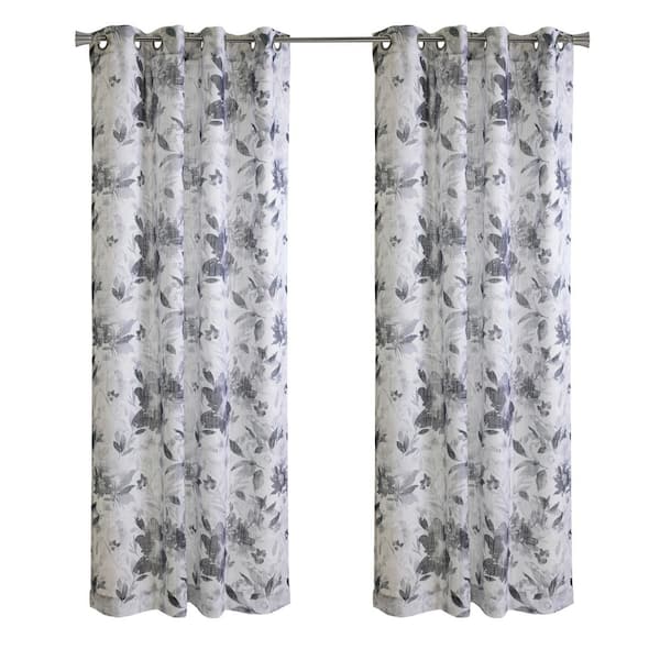 Nora Steel Blue Polyester Faux Linen 52 in. W x 84 in. L Grommet Indoor Sheer Curtain (Single Panel)