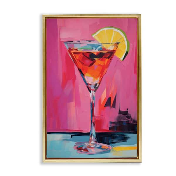 Pink Lady Cocktail by LSR Design Studio Gold Floater Frame Food Graphic Art Print 25 in. x 17 in.