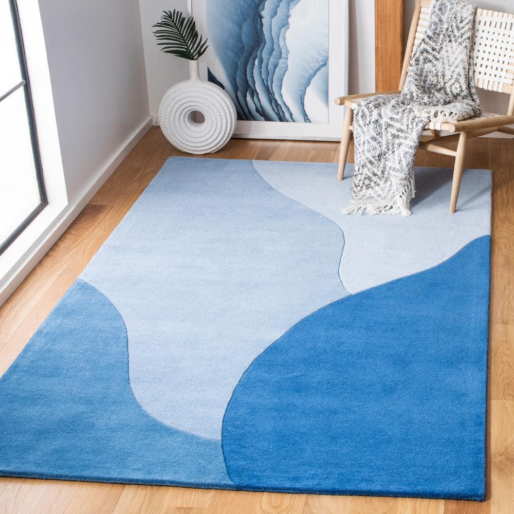 Artisan Blue Abstract Wool Tufted Rectangular Rug - 24x4