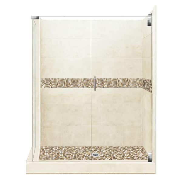 American Bath Factory Roma Grand Hinged 42 in. x 48 in. x 80 in. Right-Hand Corner Shower Kit in Desert Sand and Chrome Hardware