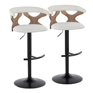 Gardenia 32.5 in. Cream Fabric, White Washed Wood and Black Metal Adjustable Bar Stool (Set of 2)