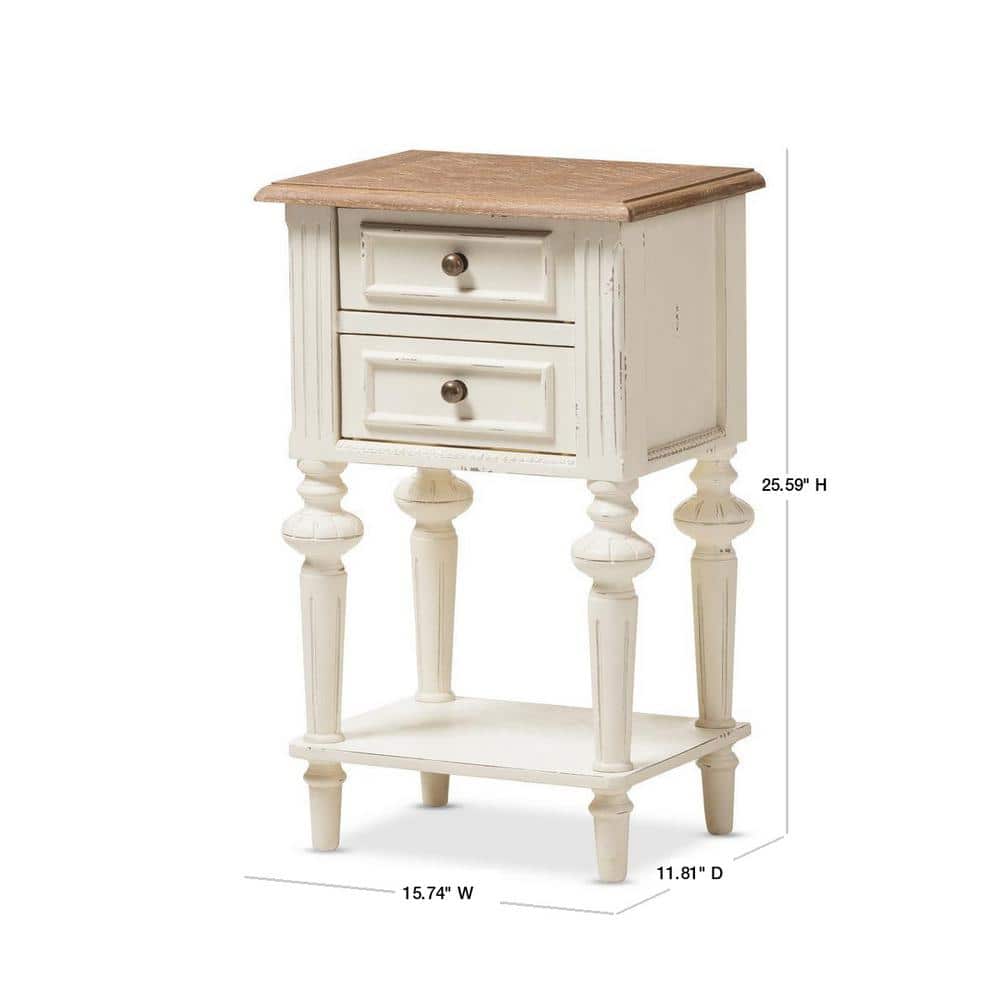 French Provincial White and Oak 2-Drawer Nightstand