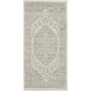 Tranquil Ivory/Grey doormat 2 ft. x 4 ft. Medallion Traditional Kitchen Area Rug