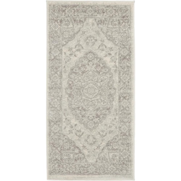 Nourison Tranquil Ivory/Grey 2 ft. x 4 ft. Medallion Traditional Kitchen Area Rug
