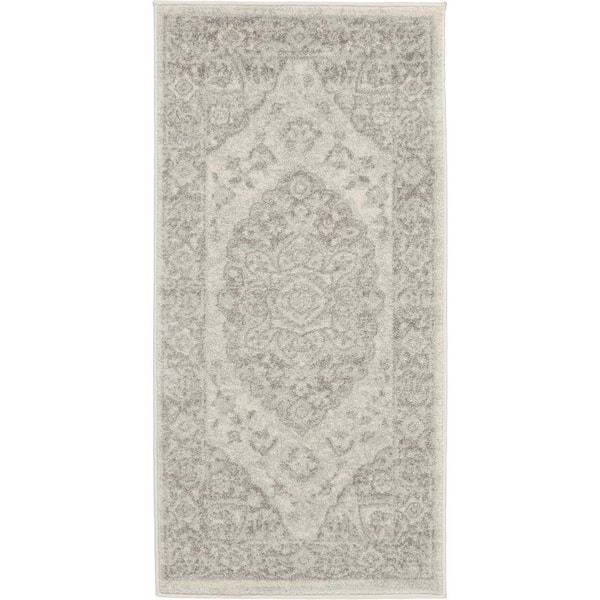 Nourison Tranquil Ivory/Grey doormat 2 ft. x 4 ft. Medallion ...