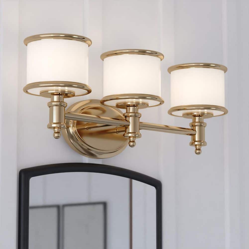 Carlisle 22.0 in. W 3-Light Natural Brass Vanity Light Fixture Traditional White Frosted Opal Glass Bathroom Lighting price history on PriceWatchPro