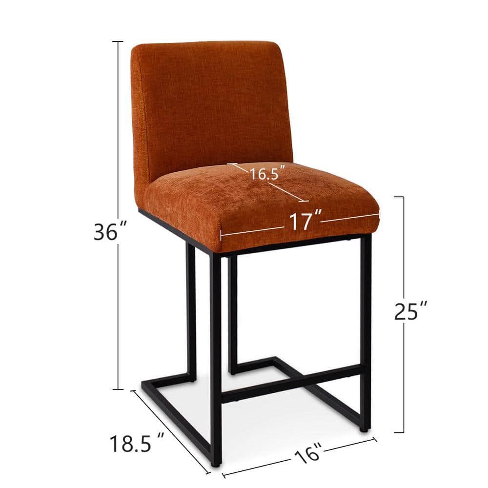 Set of 2 Terra Upholstered Fabric Counter Height Bar Stools with Black Metal Sled Legs