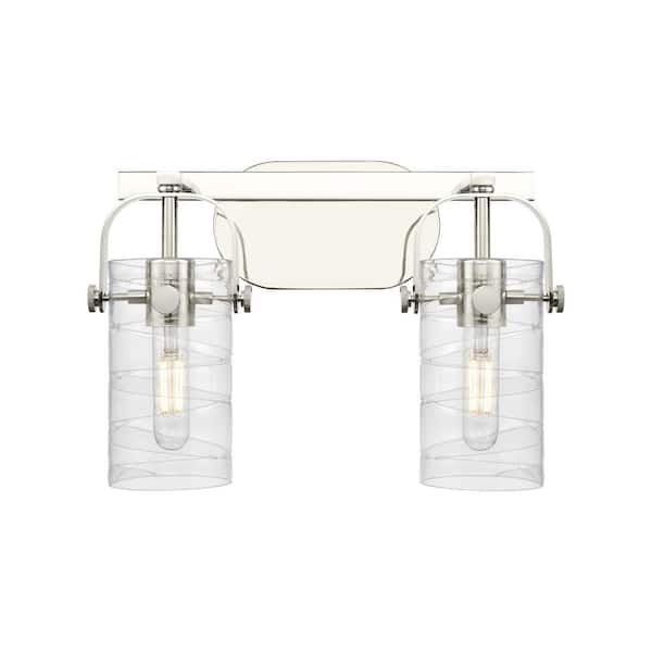 Innovations Pilaster II Cylinder 14.88 in. 2-Light Polished Nickel Vanity Light with Glass Shade
