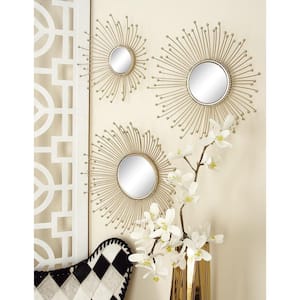 16 in. x 16 in. Starburst Round Framed Gold Wall Mirror (Set of 3)