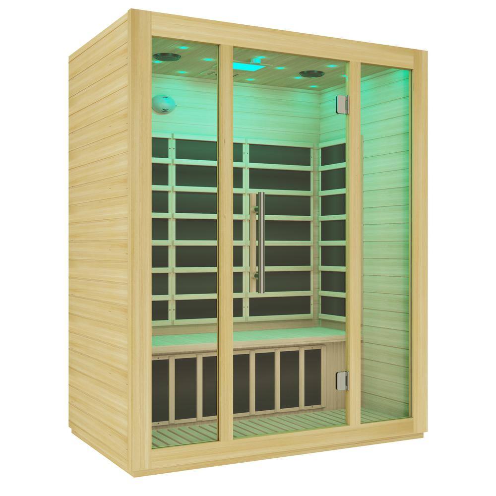Home Sauna Room 3-Person Hemlock Wooden Indoor Infrared Sauna Spa with Touch Control Panel