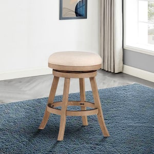 19.5 in. Ivory Backless Wooden Frame Counter Stool with Fabric Seat