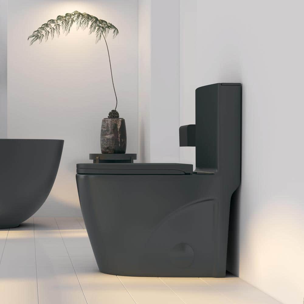Reno Matte Black Elongated Dual Flush One-Piece Toilet
