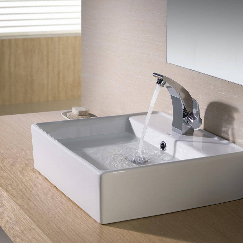 Modern Square White Ceramic Vessel Bathroom Sink, 18.5"