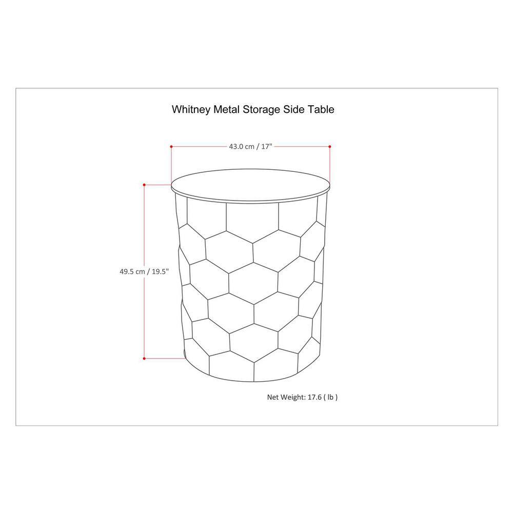 Whitney Antique Silver Round Metal Storage Side Table