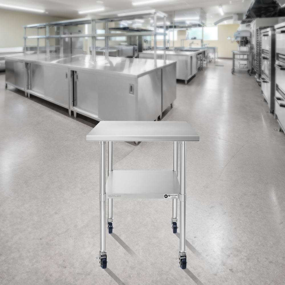 KUTLER 34.5'' Stainless Steel Commercial Prep Table with Wheels