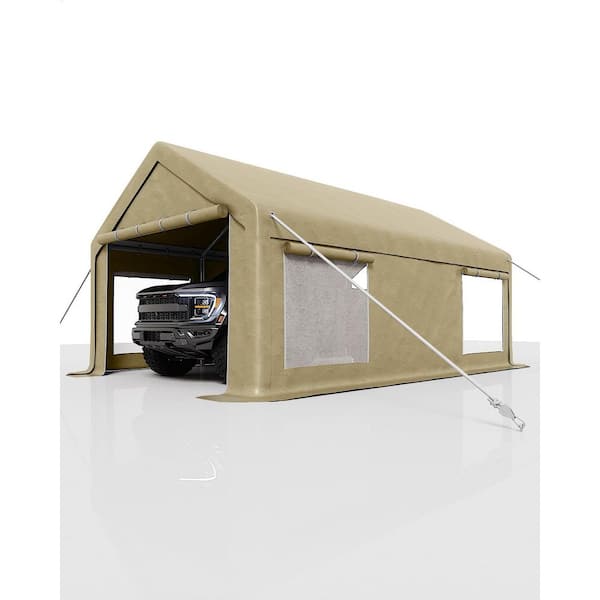 13 ft. x 20 ft. Carport with 220g PE Tarp, Roll-Up Doors, Galvanized Steel Frame, for Pickups and SUVs Outdoor Events