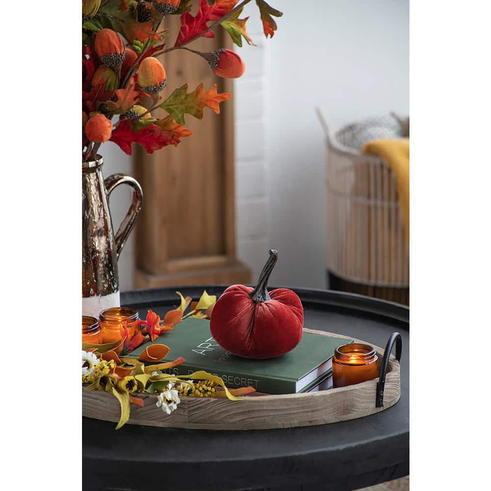 4.3 in. L x 4.3 in. W x 6 in. H Rusty Orange Velvet Weighted Pumpkin Set of