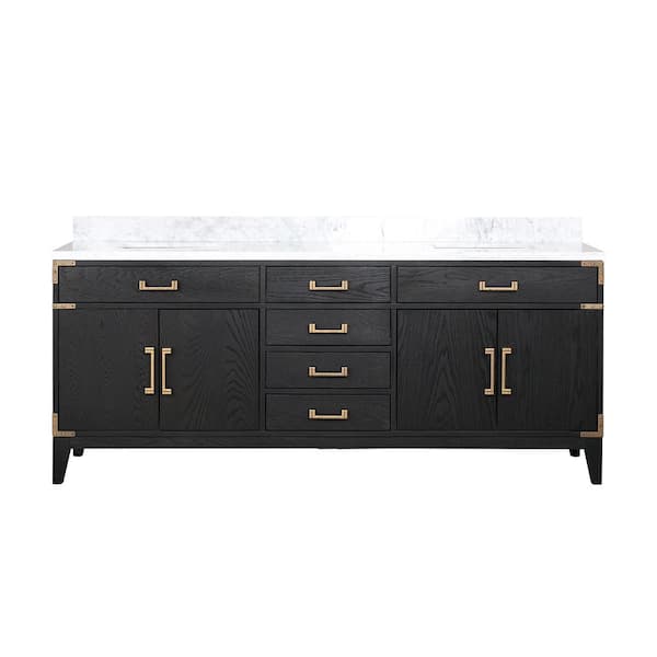 Fossa 80 in W x 22 in D Black Oak Double Bath Vanity and Carrara Marble Top