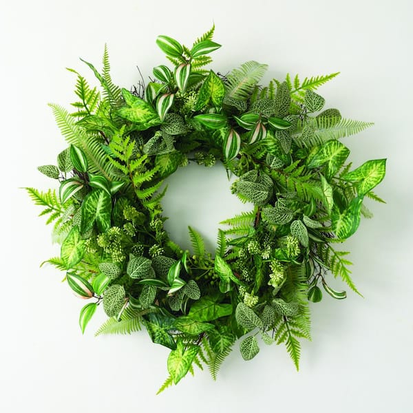 SULLIVANS 26 in. Artificial Mixed Foliage Wreath, Green
