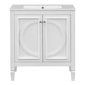 Bella 30 in. Single Sink Multi-Functional Vintage Freestanding White Bath Vanity with White Ceramic Top Unassembled