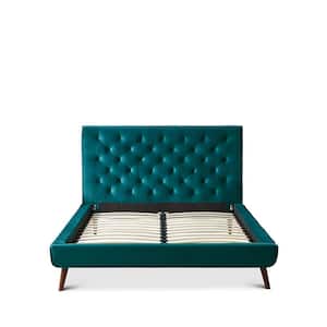 Alonzo Green Turquois Solid Wood Frame Queen Size Platform Bed