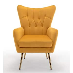 Agne 28.3 in. Wide Tufted Velvet Wingback Chair, Mustard