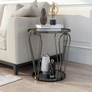 Orrum 20 in. Gray Round Glass End Table
