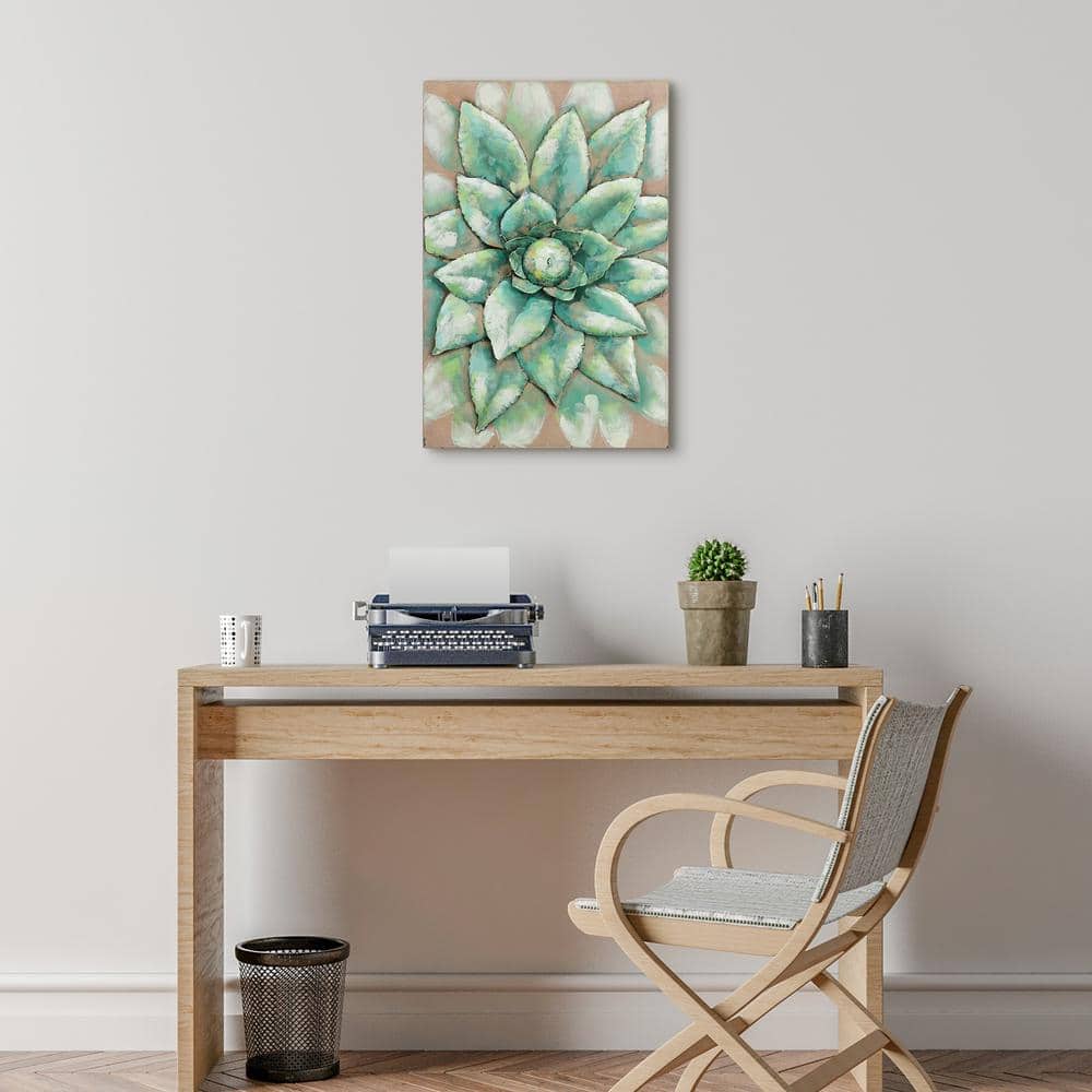 Hand Painted Green Iron Succulent Wall Art, 24" x 16"