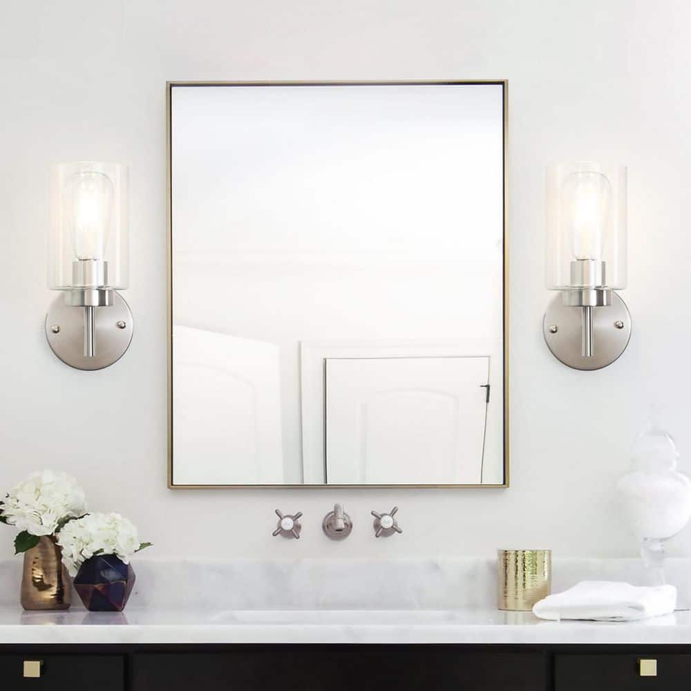 2 Piece 4.72 in. 1-Light Silver Nickel Wall Sconce w/ Clear Glass Shade, Indoor Wall Light Fixture for Hallway Bathroom price history on PriceWatchPro