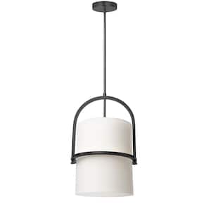 Paddington 1-Light Matte Black Shaded Pendant Light with White Fabric Shade