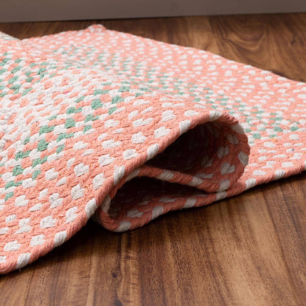 Handmade Coral and Green Cotton Braided Rectangle Rug