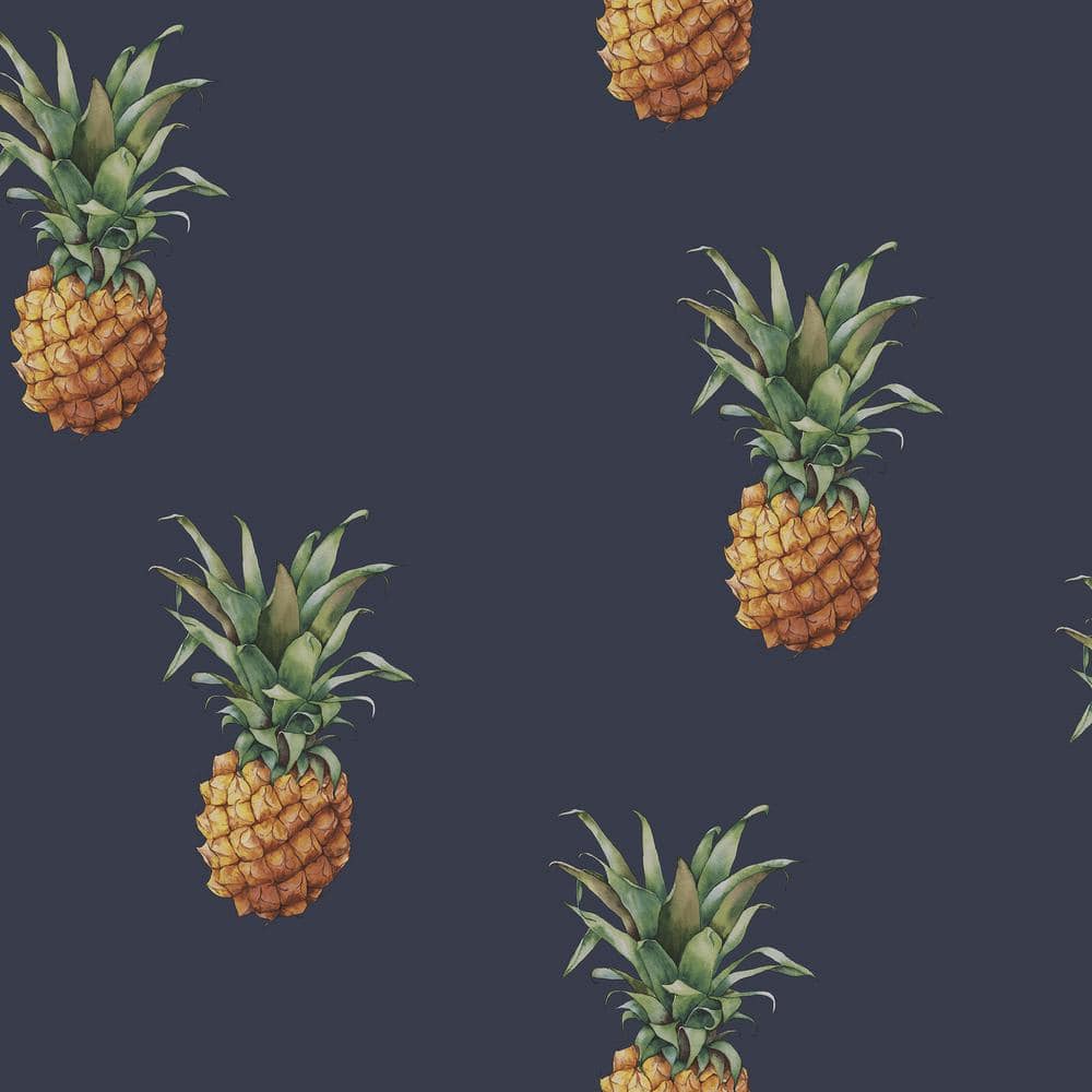 Pineapples Navy Matte Finish Vinyl on Non-Woven Non-Pasted Wallpaper Roll