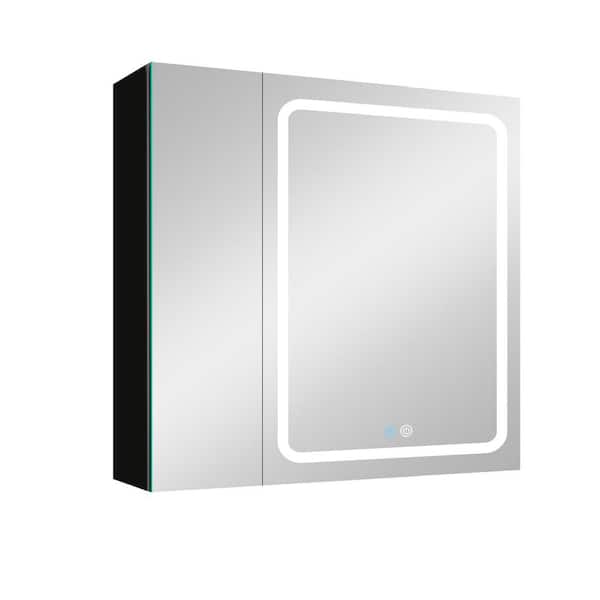 Xspracer Moray 30 in. W x 30 in. H Rectangular Aluminum Surface Mount Medicine Cabinet with Mirror and LED Light in Black