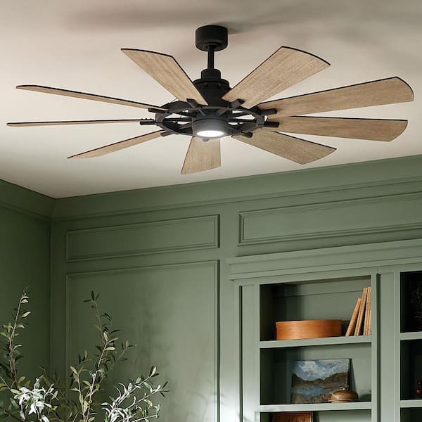 Gentry 65 in. Indoor Weathered Zinc Downrod Mount Ceiling Fan with Integrated LED with Wall Control Included