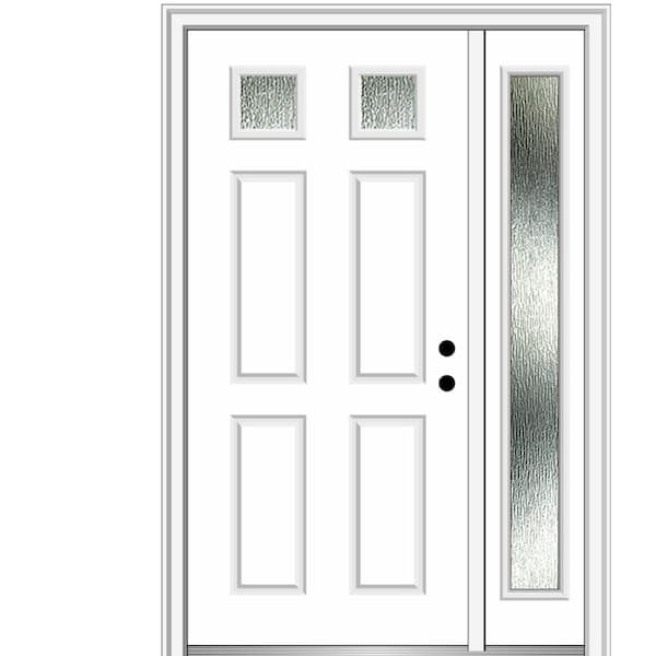 MMI Door 48 in. x 80 in. Left-Hand Inswing Rain Glass Primed Fiberglass Prehung Front Door on 4-9/16 in. Frame