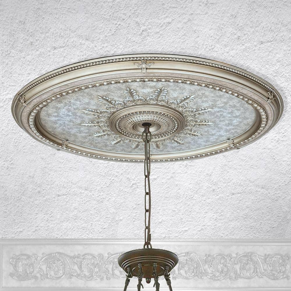 Champagne Silver Large Oval Ceiling Medallion 79 Inches
