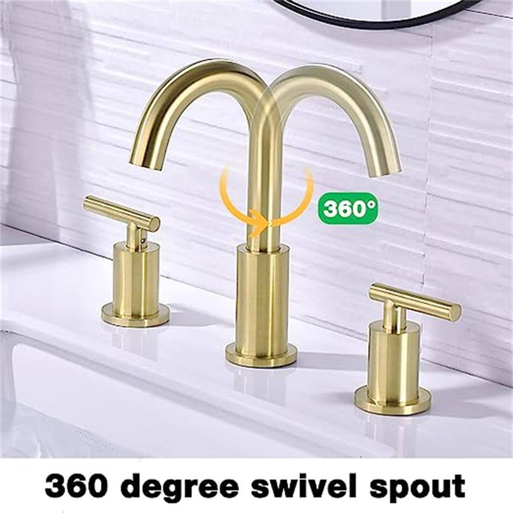 Brushed Gold Brass 2-Handle Widespread Bathroom Faucet Set