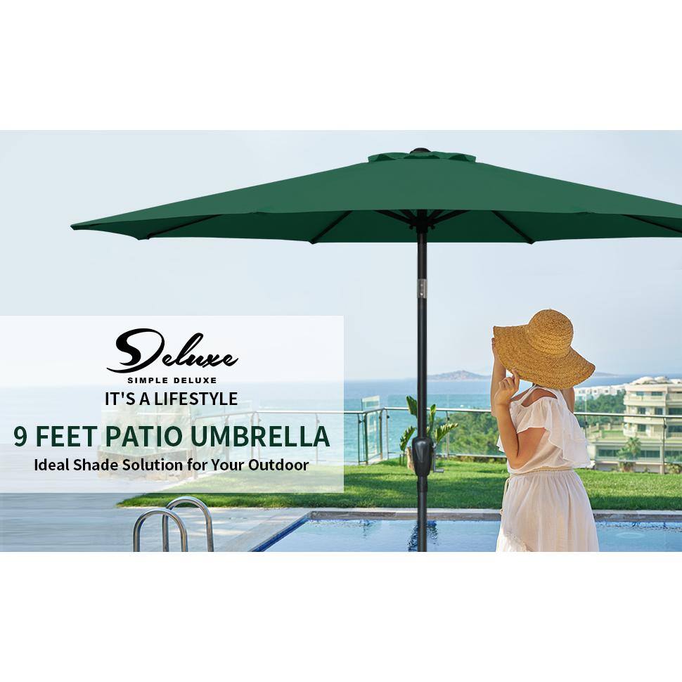 Green 9 ft. Steel Market Patio Umbrella with Crank Lift