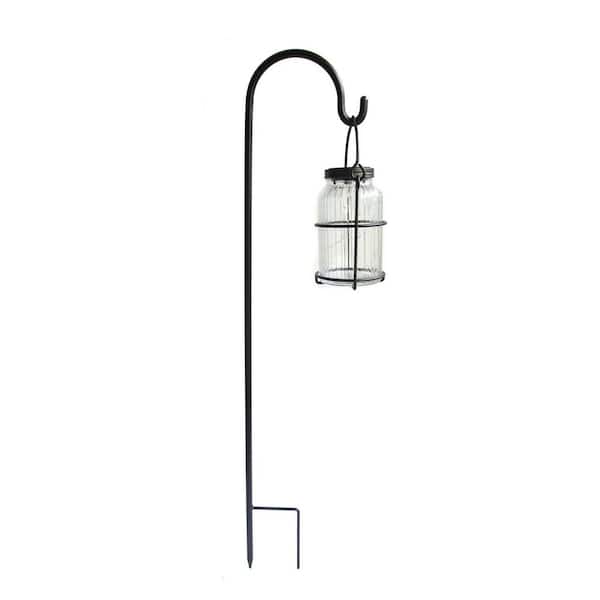 Hampton Bay 4.25 in. W x 7.5 in. H Ribbed Glass Solar Lantern on Hook - Clear Color