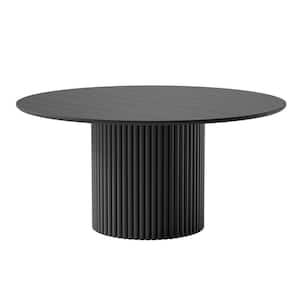 Abberton Black Color Oak Wood Column Base 60 in. Round Dining Table (Seats 6)