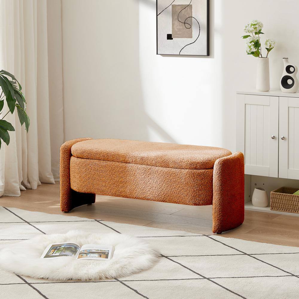 Dark Brown 47 in. 3D Lamb Fleece Fabric Bedroom Bench Upholstered Ottoman w