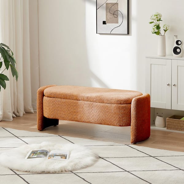 Unbranded Dark Brown 47 in. 3D Lamb Fleece Fabric Bedroom Bench Upholstered Ottoman with Large Storage Space for the Living Room