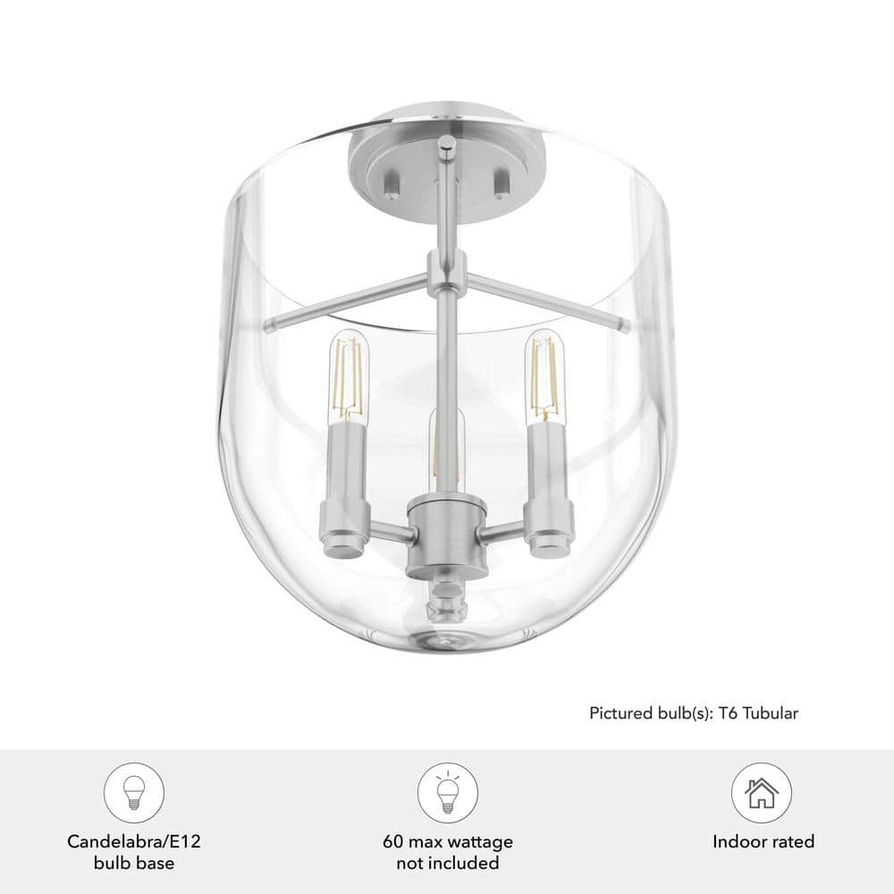 Sacha 11" Brushed Nickel and Glass Semi-Flush Mount Light
