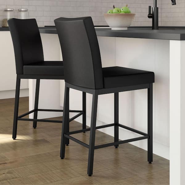 Perry 25.875 in. Black Faux Leather / Black Metal Counter Stool