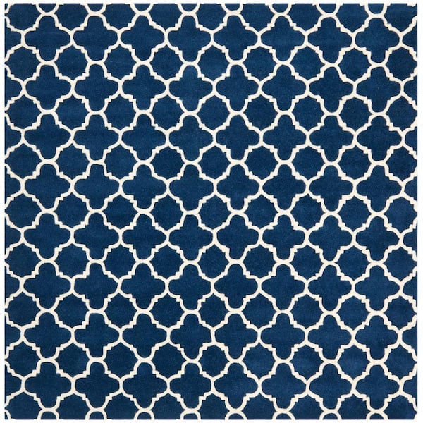 SAFAVIEH Chatham Dark Blue/Ivory 9 ft. x 9 ft. Square Multi-Trellis Geometric Area Rug
