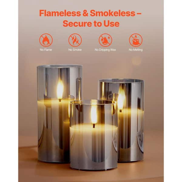 SKYSHALO Gray Flickering Flameless Candles Set of 3 Battery