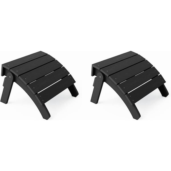 Mximu Black Plastic Classic Outdoor Folding Adirondack Ottoman (2-Pack)