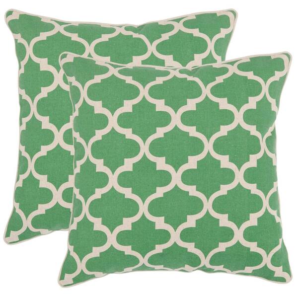 Safavieh Suzy Green Geometric Down Alternative 18 in. x 18 in. Throw Pillow (Set of 2)