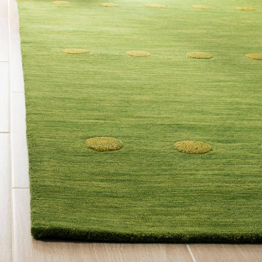 Handmade Green Wool Square Area Rug with Golden Dots, 6'x6'