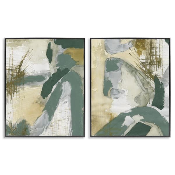 Stupell Industries Rustic Abstraction in Neutrals by Vanna Lam 2 Pieces Black Framed Abstract Giclee Art Print 30 in. x 24 in.